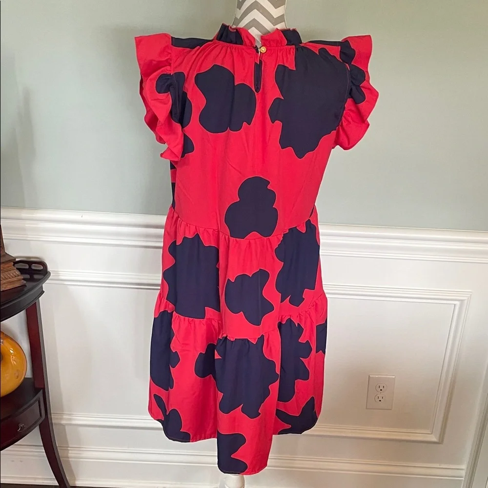 Red and Navy Floral Tiered Dress Size XL